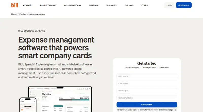 BILL Spend & Expense's website