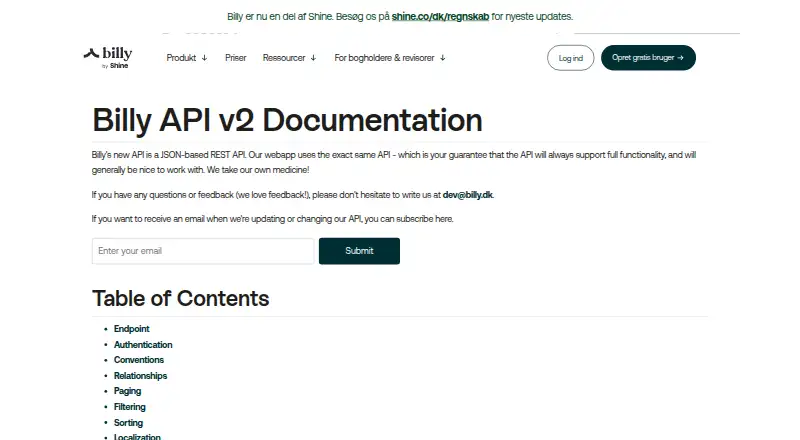 Billy API's website