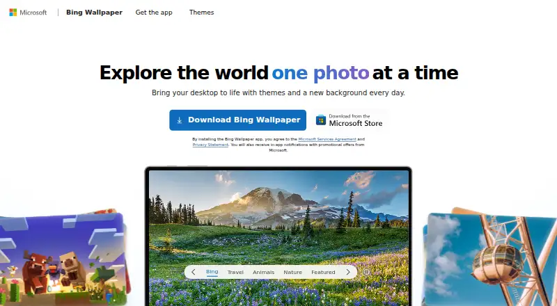 The Bing Wallpaper homepage