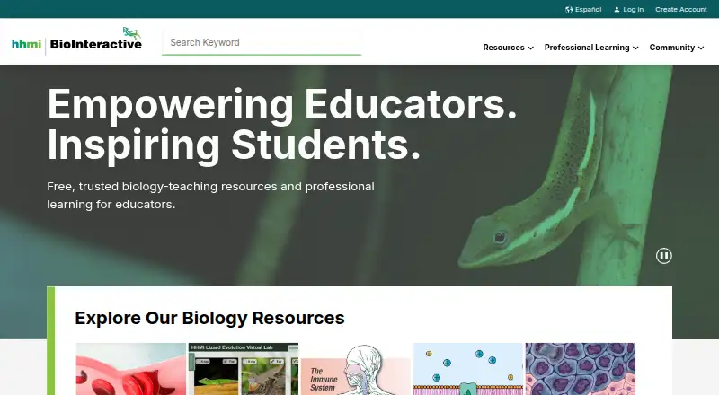 The HHMI BioInteractive homepage
