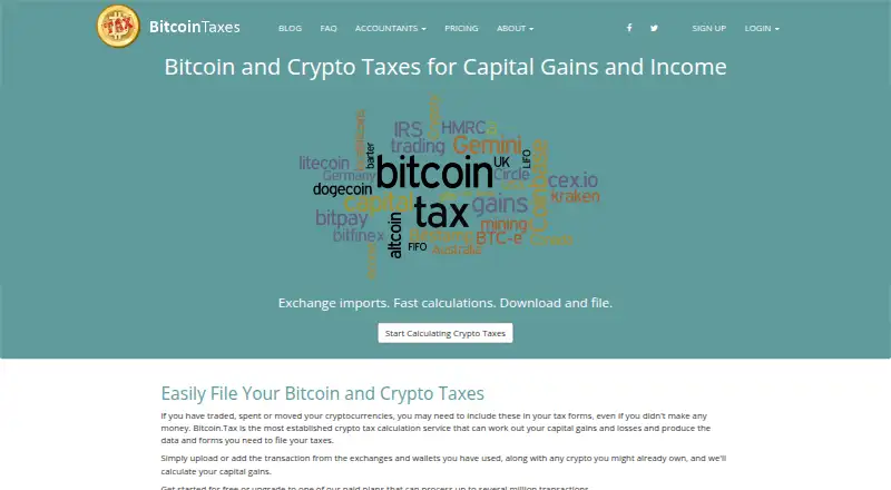 The Bitcoin.Tax homepage