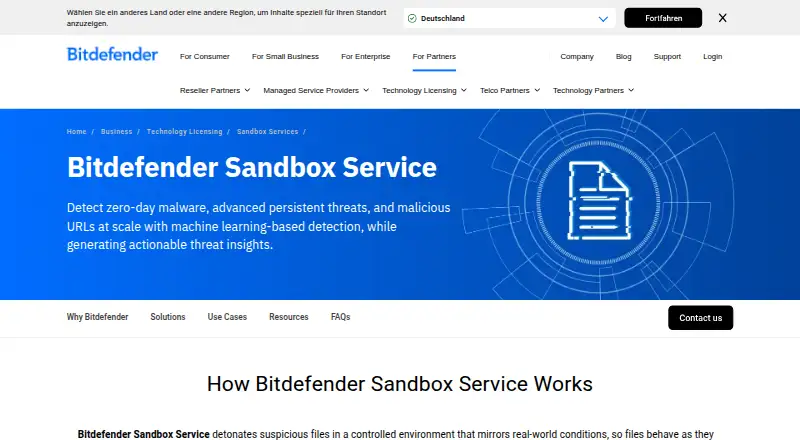 Bitdefender Sandbox Service's website