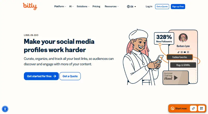 Bitly Link-in-bio's website