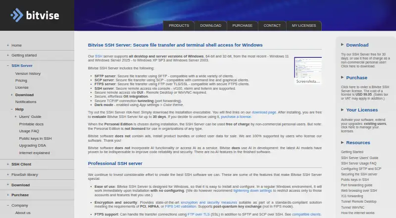 Bitvise SSH Server's website