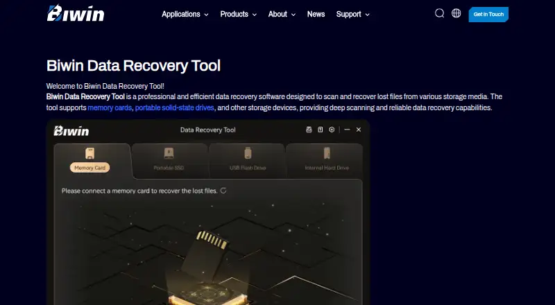 Biwin Data Recovery Tool's website