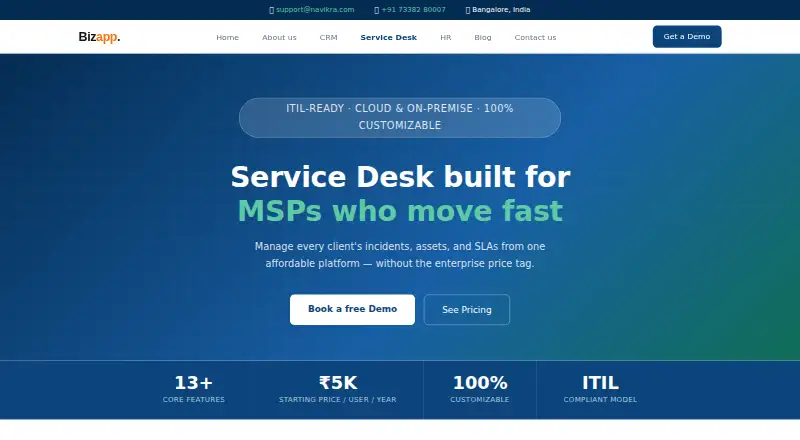 Bizapp Service Desk's website