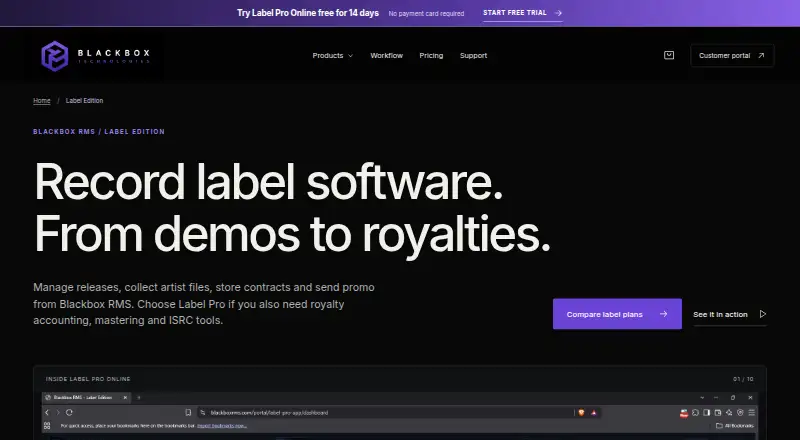 Blackbox RMS Label Edition's website