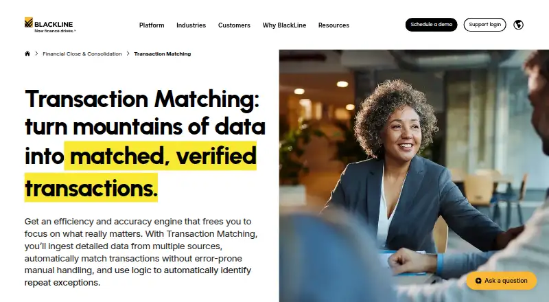 BlackLine Transaction Matching's website