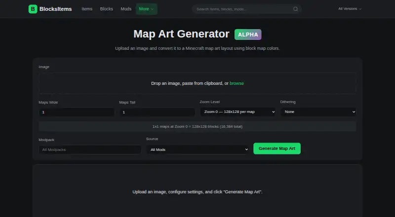 BlocksItems Map Art Generator's website