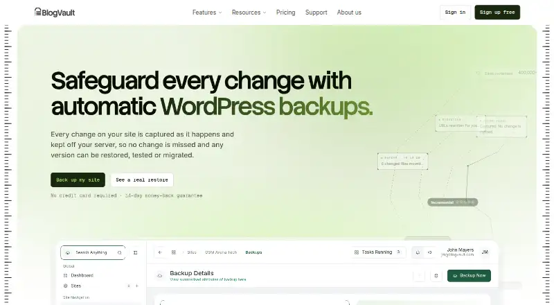 The BlogVault homepage