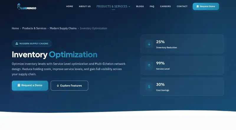 Bluemingo Inventory Optimization's website