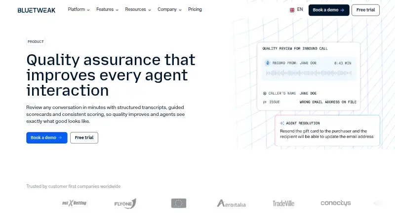 BlueTweak Customer Service Quality Assurance's website