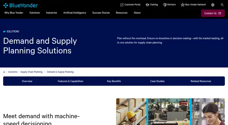 Blue Yonder Demand and Supply Planning's website