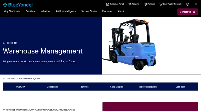 Blue Yonder Warehouse Management's website