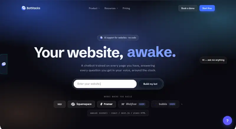 The BotStacks homepage