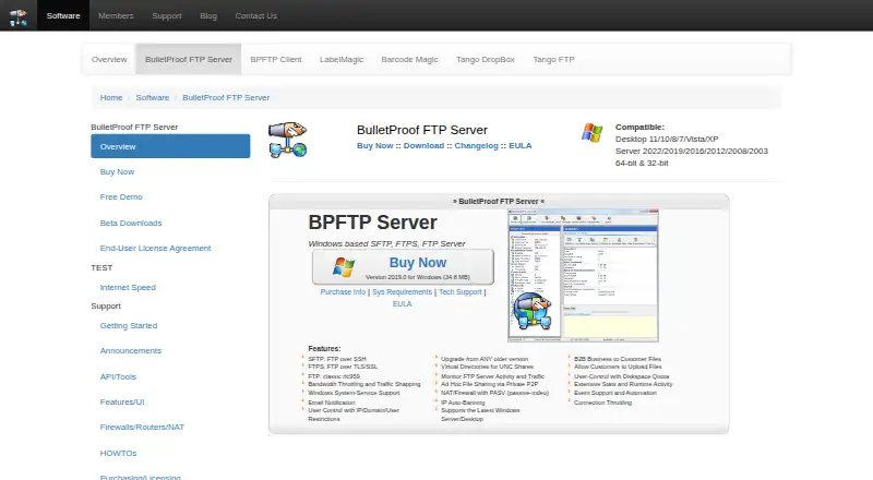 BulletProof FTP Server's website