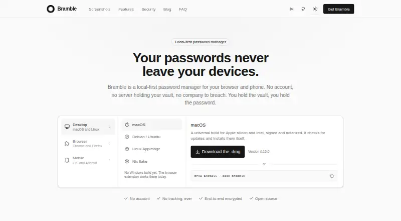 The Bramble homepage
