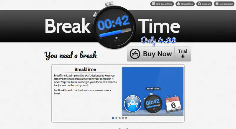 The BreakTime homepage