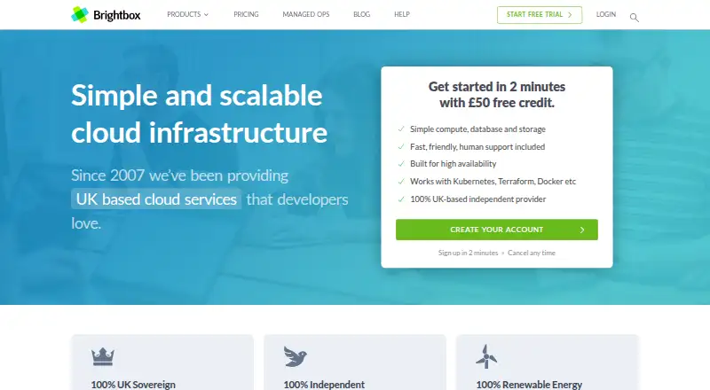 Brightbox's website