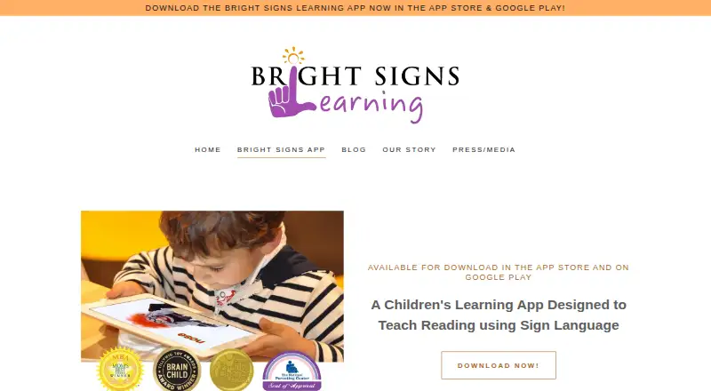 Bright Signs Learning App's website