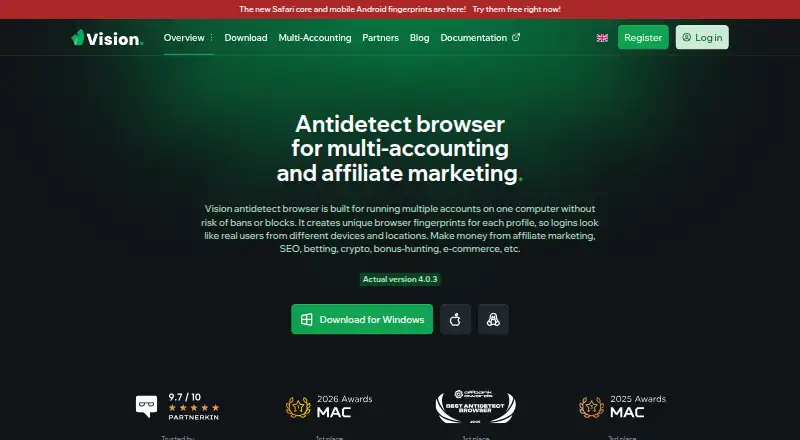 The Browser Vision homepage