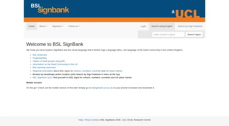 BSL SignBank's website