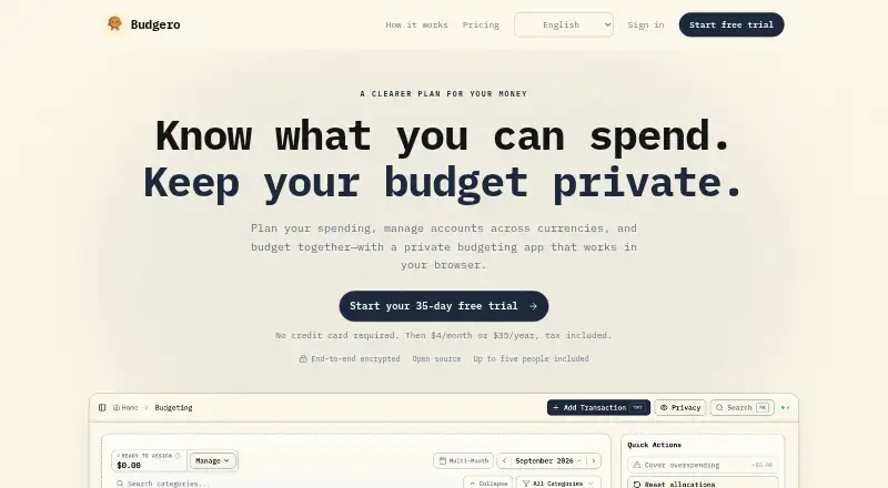 The Budgero homepage