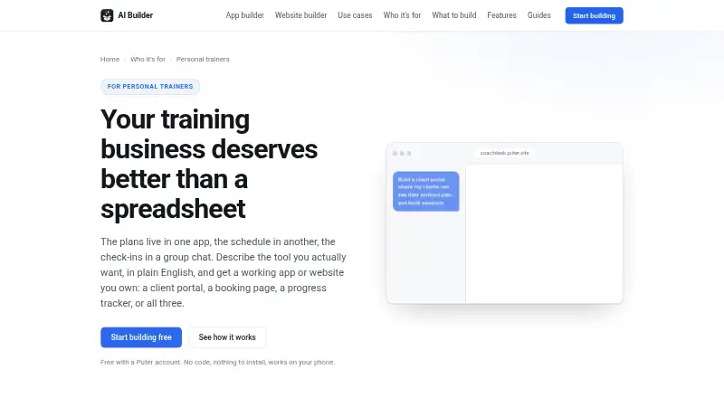 Puter for Personal Trainers's website