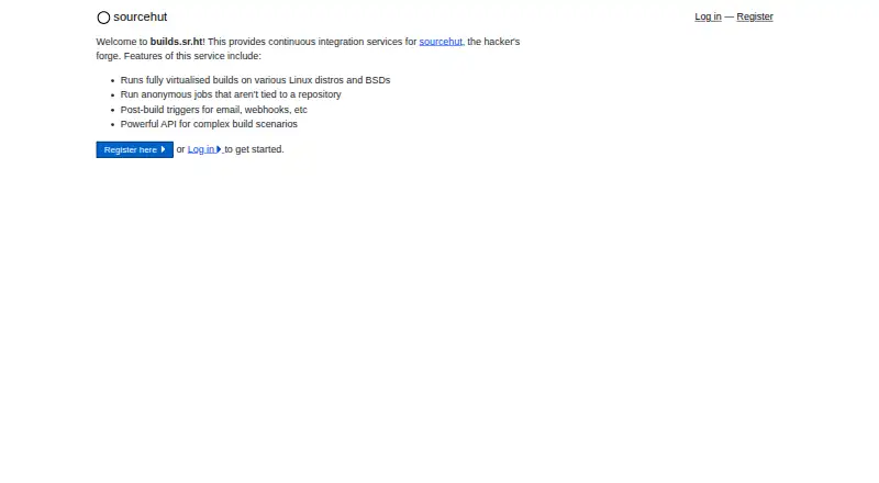 The SourceHut Builds homepage