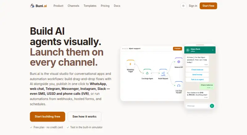 The Buni.ai homepage