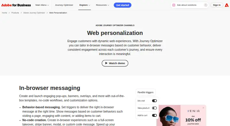 Adobe Journey Optimizer Web Personalization's website