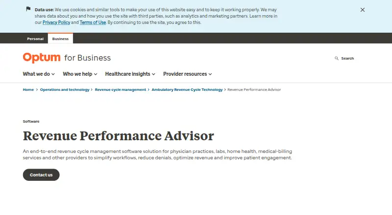 Optum Revenue Performance Advisor's website