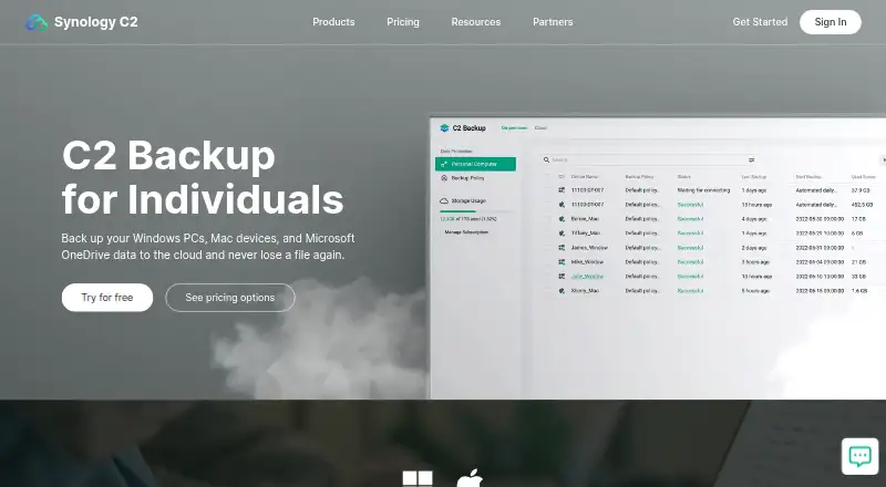 The Synology C2 Backup homepage
