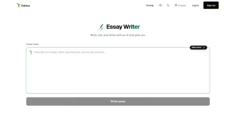 The Caktus AI Essay Writer homepage
