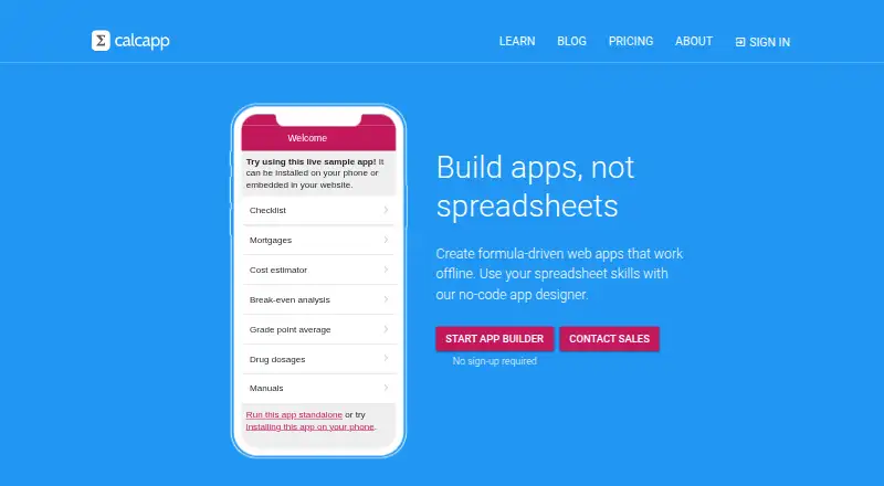 The Calcapp homepage
