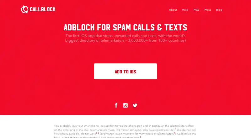 Callblock's website