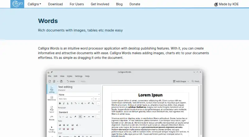 Calligra Words's website