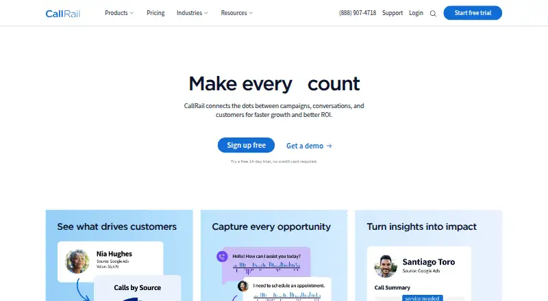 The CallRail homepage