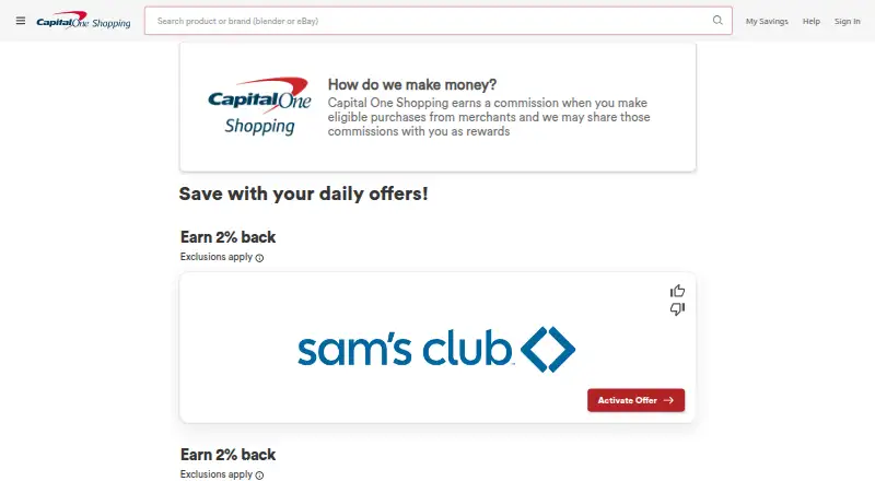 Capital One Shopping's website
