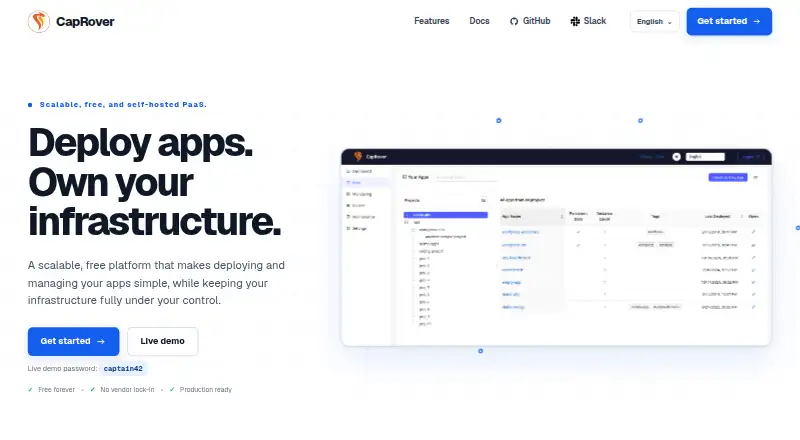 CapRover's website