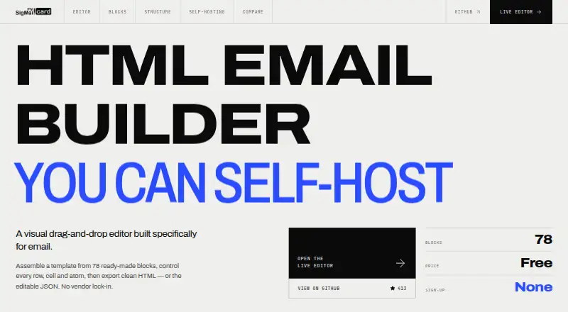 The MySigMail Card homepage