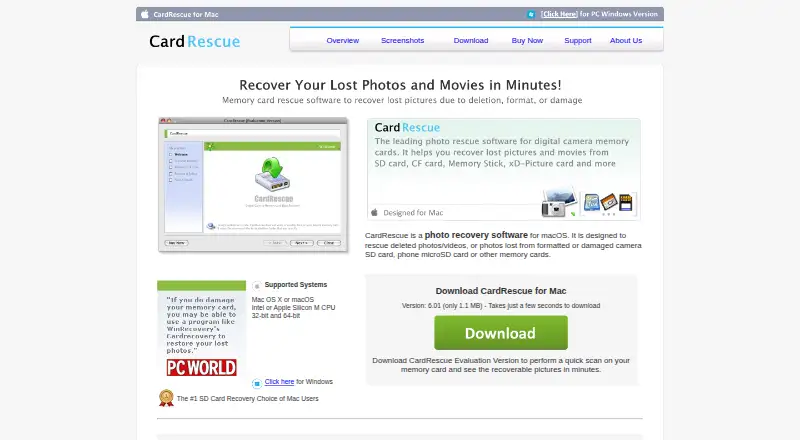 The CardRescue homepage
