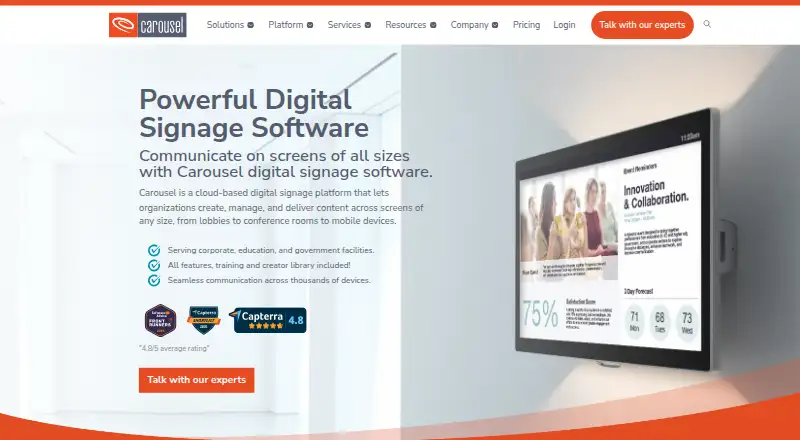 Carousel Digital Signage's website