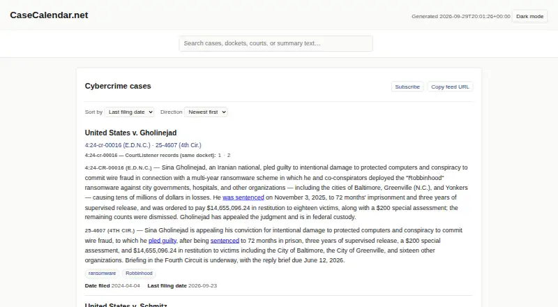 Case Calendar's website