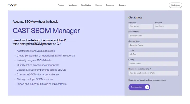 CAST SBOM Manager's website