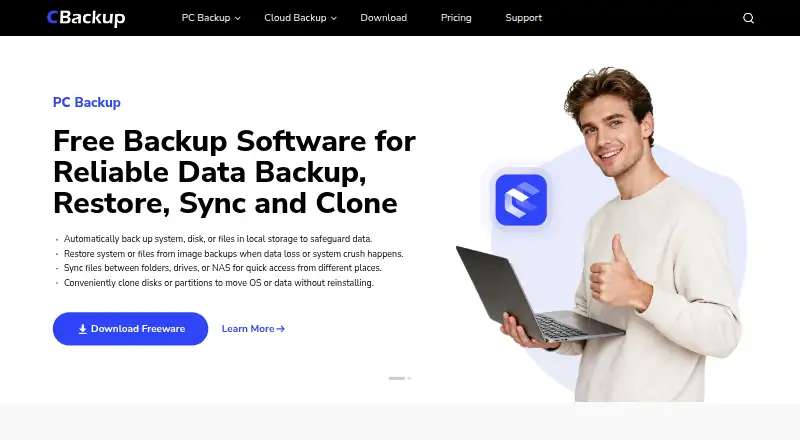 The CBackup homepage