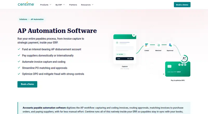 The Centime AP Automation homepage