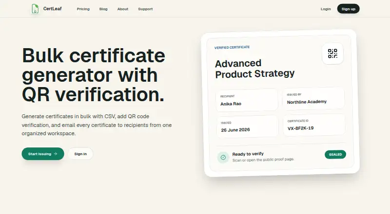 The CertLeaf homepage
