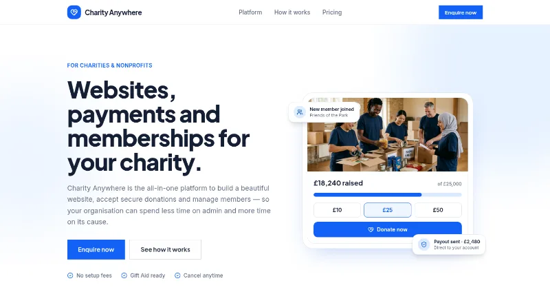 The Charity Anywhere homepage