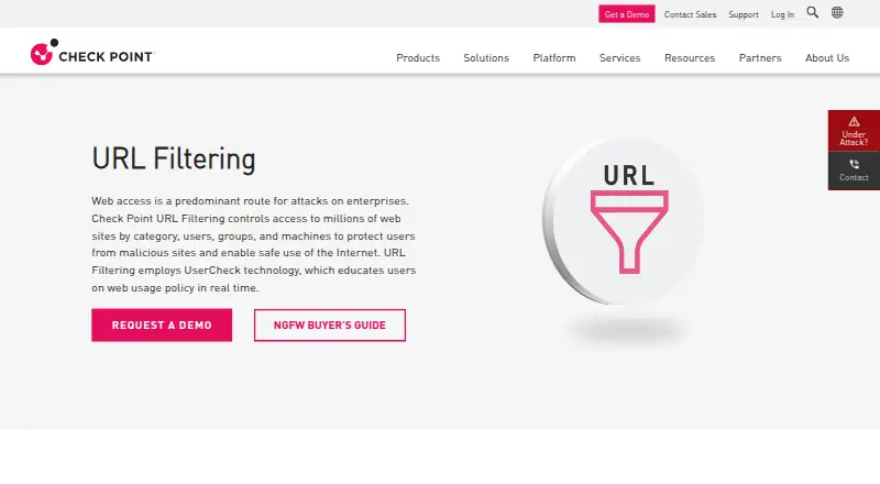The Check Point URL Filtering homepage